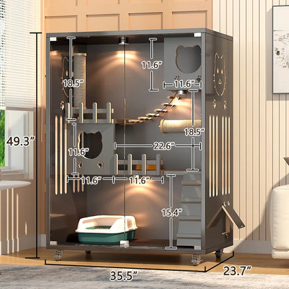 Desara Wooden Cat Villa, Large Cat Enclosure, Indoor Enclosed Cat House