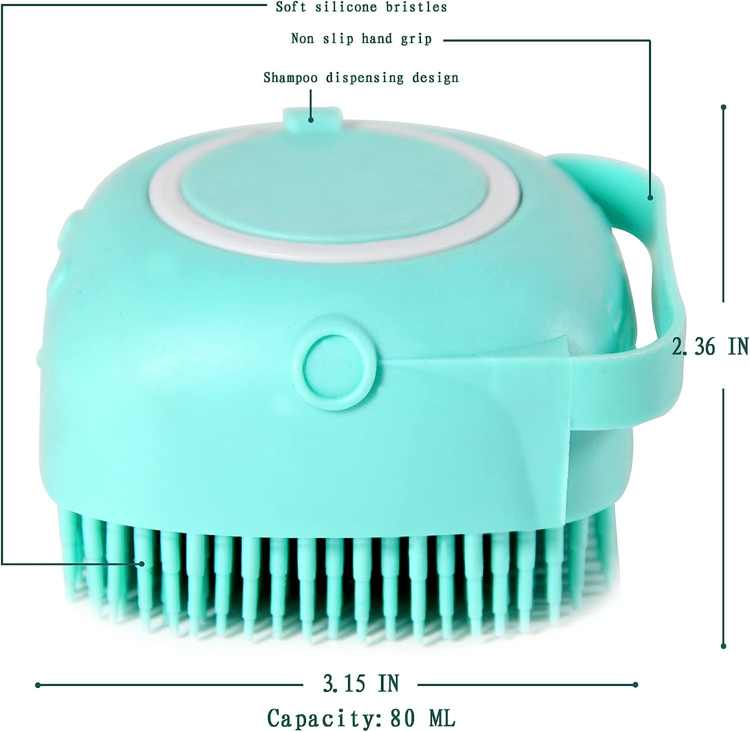 Dog Bath Brush, Pet Massage Brush Shampoo Dispenser, Soft Silicone Brush Rubber Bristle for Dogs and Cats Shower Grooming