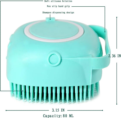 Dog Bath Brush, Pet Massage Brush Shampoo Dispenser, Soft Silicone Brush Rubber Bristle for Dogs and Cats Shower Grooming