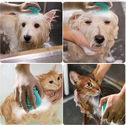 Dog Bath Brush, Pet Massage Brush Shampoo Dispenser, Soft Silicone Brush Rubber Bristle for Dogs and Cats Shower Grooming